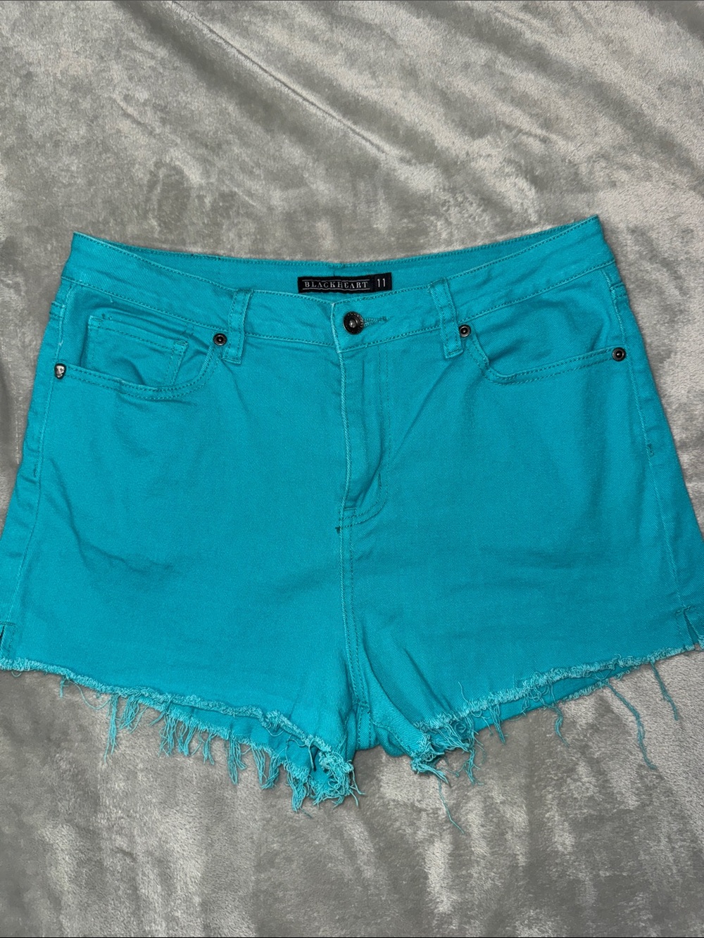 Blackheart Turquoise Frayed Hem Jean Shorts